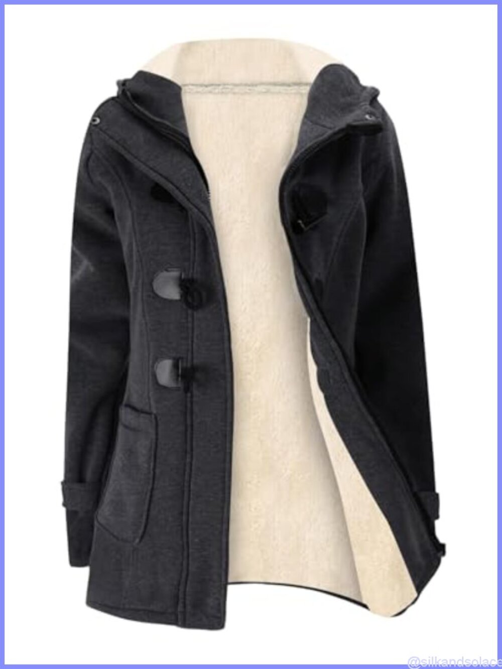 Sherpa Lined Fleece Jacket Duffle Toggle Coat Hooded Winter